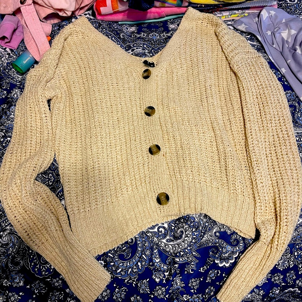 Knit button up crop sweater